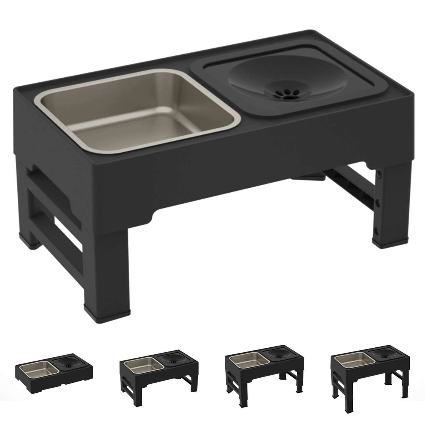 3 In 1 Adjustable Height Stainless Steel Slow Feed Dog and Cat Water Bowl Large Pet Feeding Station