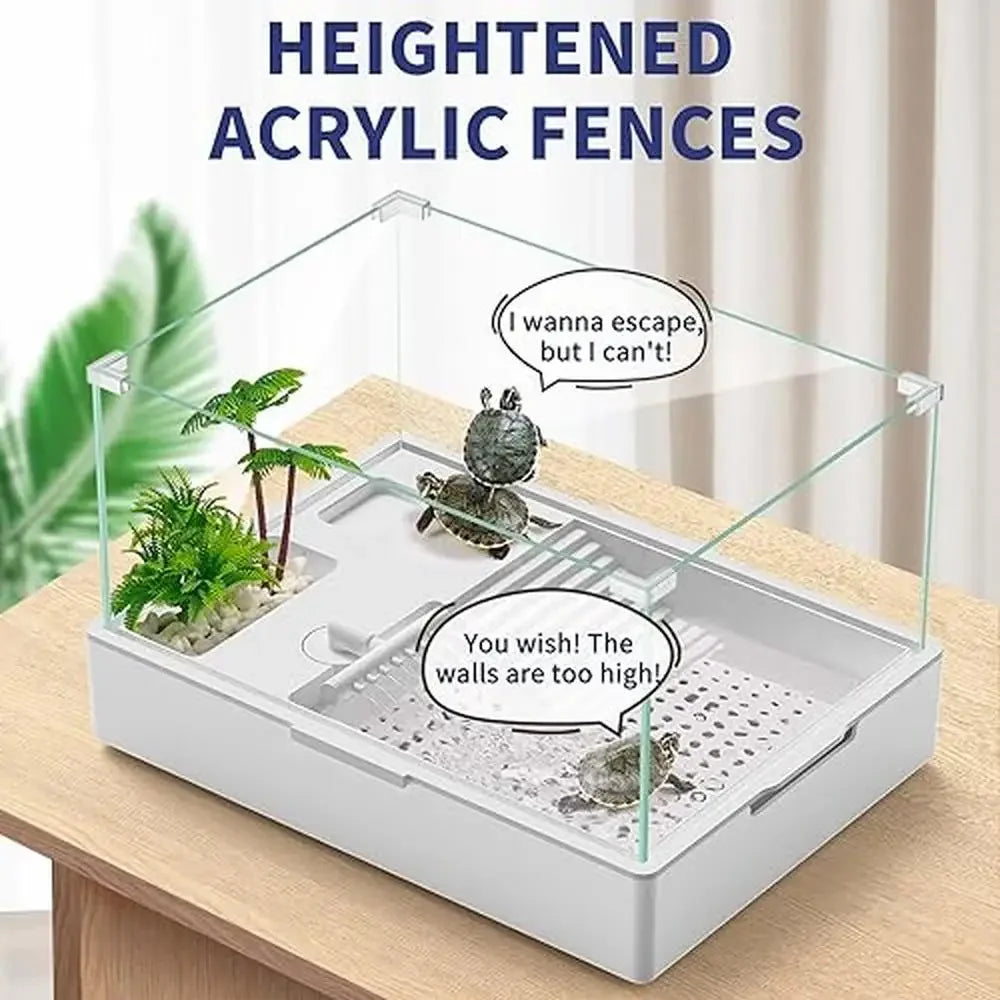 Acrylic Turtle Tank Starter Kit with Rain Shower Head UVA UVB Light Water Pump Easy to Clean Healthy Habitat for Small Reptiles