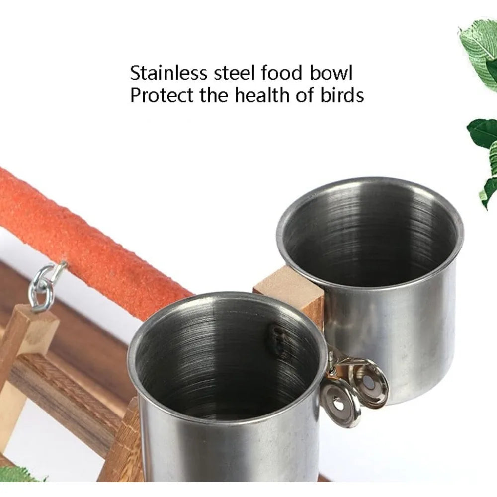 Wood Parrot Stand With Swing Chew Toy And Playground