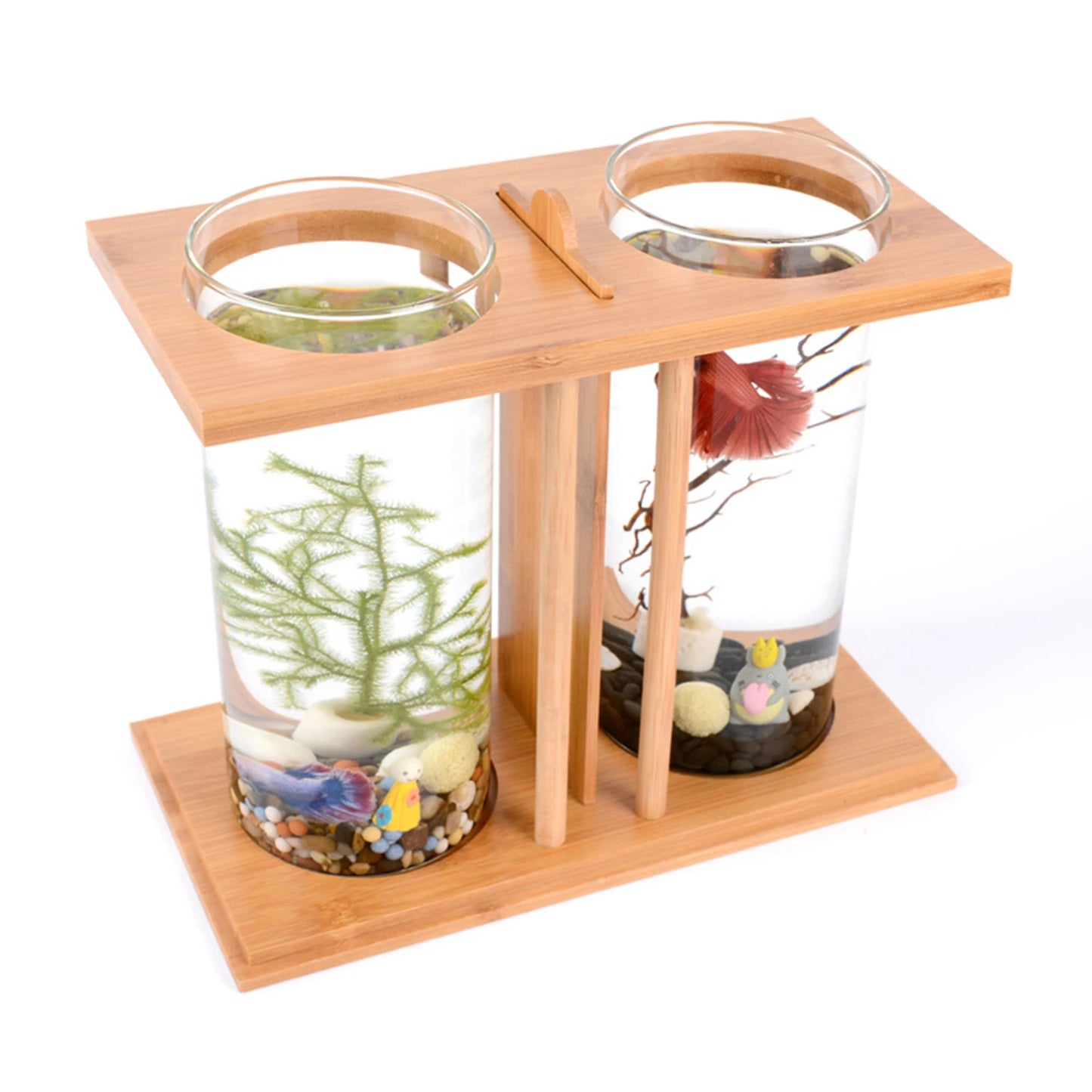 Mini Fish Tank With Bamboo Wood Eco Design Desktop Decor