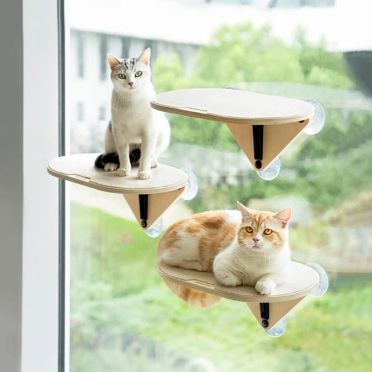 Mewoofun Cat Window Perch Hammock Wooden Suction Cup Cat Platform Bed for Indoor Cats