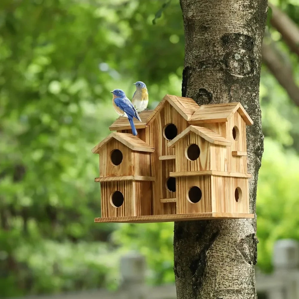 Bird Houses for Outside 10 Hole Large Bird House for 10 Bird Families Garden Courtyard Backyard Decor