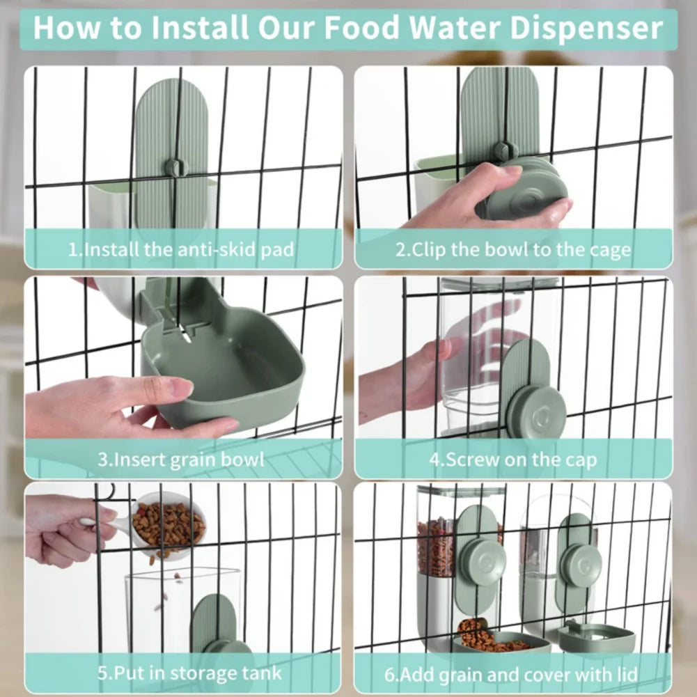 27oz Automatic Pet Bowl Cage Hanging Feeder Water Bottle Food Dispenser for Puppies Cats and Rabbits