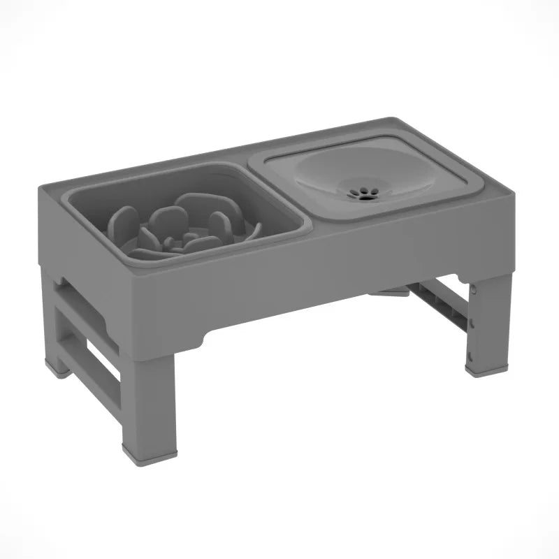 3 In 1 Adjustable Height Stainless Steel Slow Feed Dog and Cat Water Bowl Large Pet Feeding Station