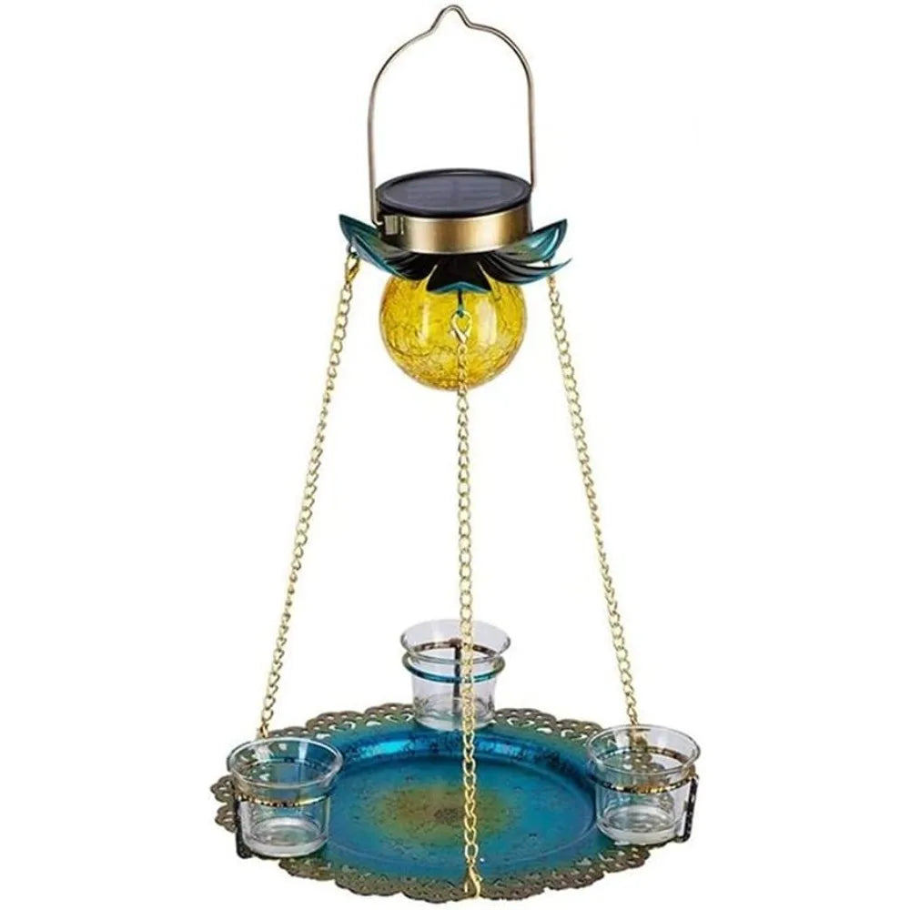 Solar Bird Feeder Hanging Lights Seed Tray Weatherproof