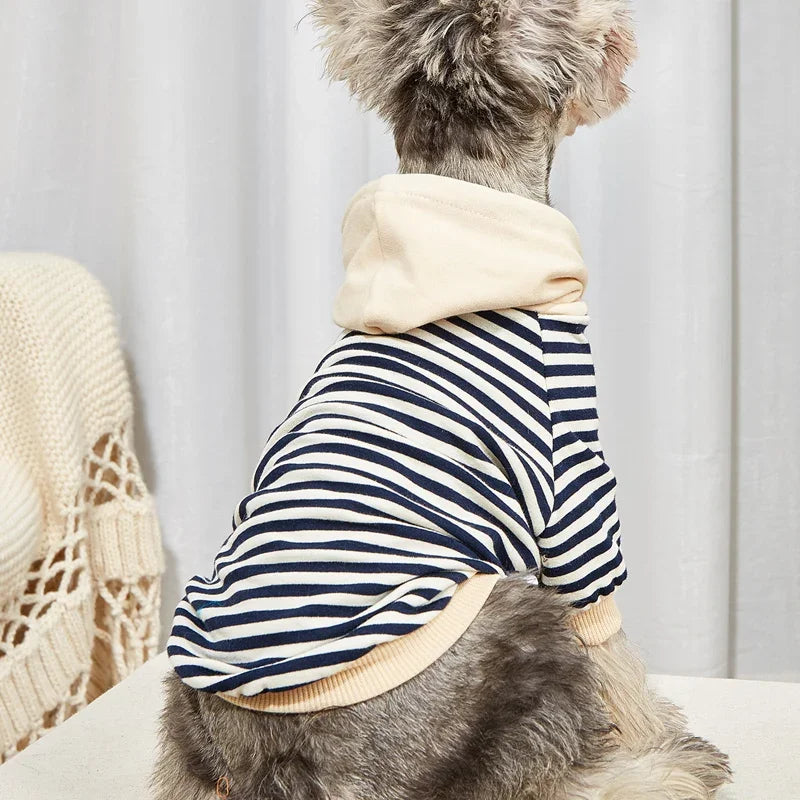 Pet Clothes French Bulldog Winter Warm Stripe Hoodie Jacket