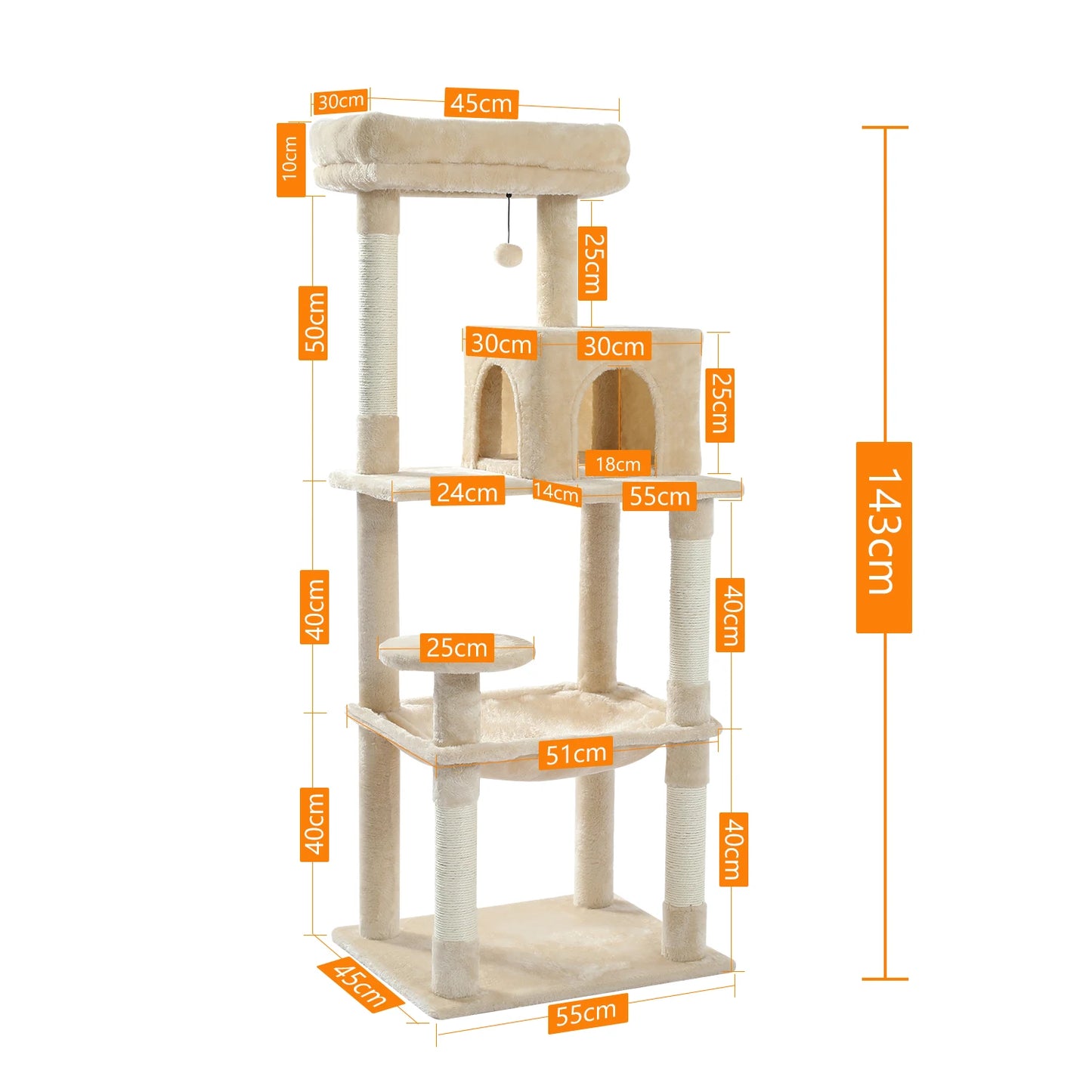 Purrfect Haven Cat Tree – Spacious 5-Level Design