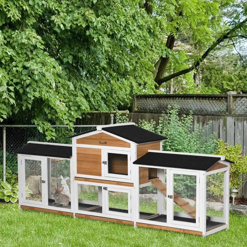 Wooden Rabbit Hutch With Double Run Boxes Ramp Enclosure