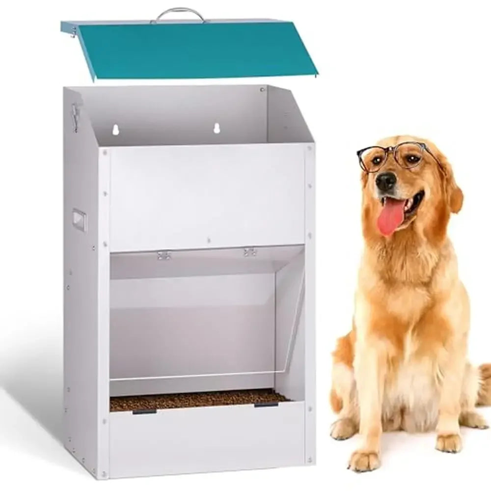 Large Capacity Auto Dog Feeder Steel Gravity Dispenser Durable Galvanized 50 Pound Capacity for All Breeds