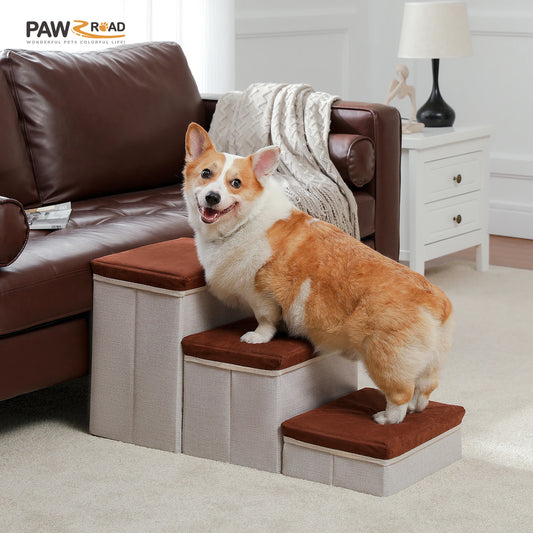 PawMate 3 Tier Foldable Dog Stairs – Adjustable Height Convenience