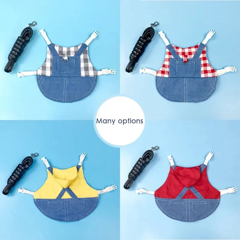 Rabbit Clothes Denim Jacket Coat Pet Harness Leash Set