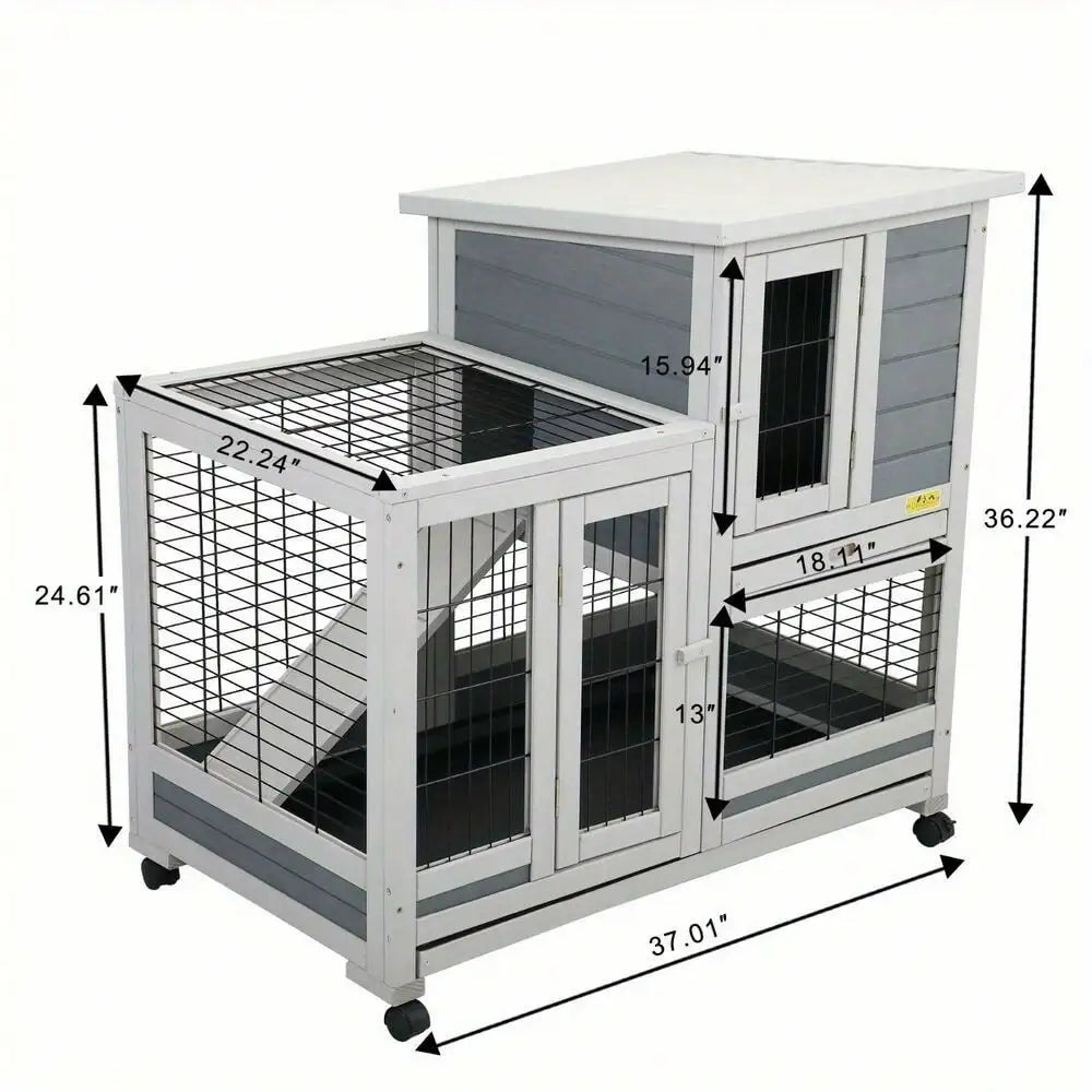 Outdoor Rabbit Hutch Small Animal House Rolling Bunny Cage