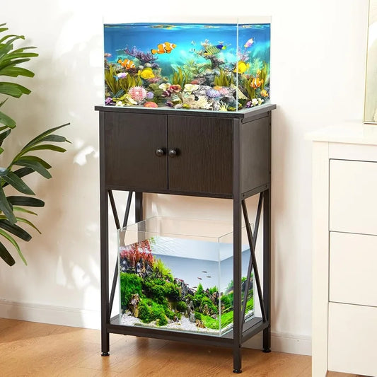 5-10 Gal Fish Tank Stand with Cabinet, Double Aquarium Metal Stand