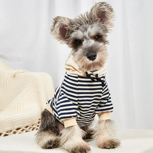 Pet Clothes French Bulldog Winter Warm Stripe Hoodie Jacket