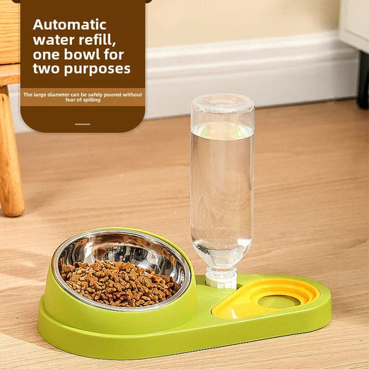 Double Bowl Pet Feeder with Anti-Tip Design Auto-Refill Water Dispenser for Dogs Cats