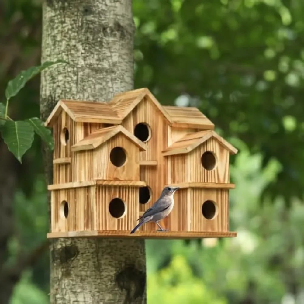 Bird Houses for Outside 10 Hole Large Bird House for 10 Bird Families Garden Courtyard Backyard Decor