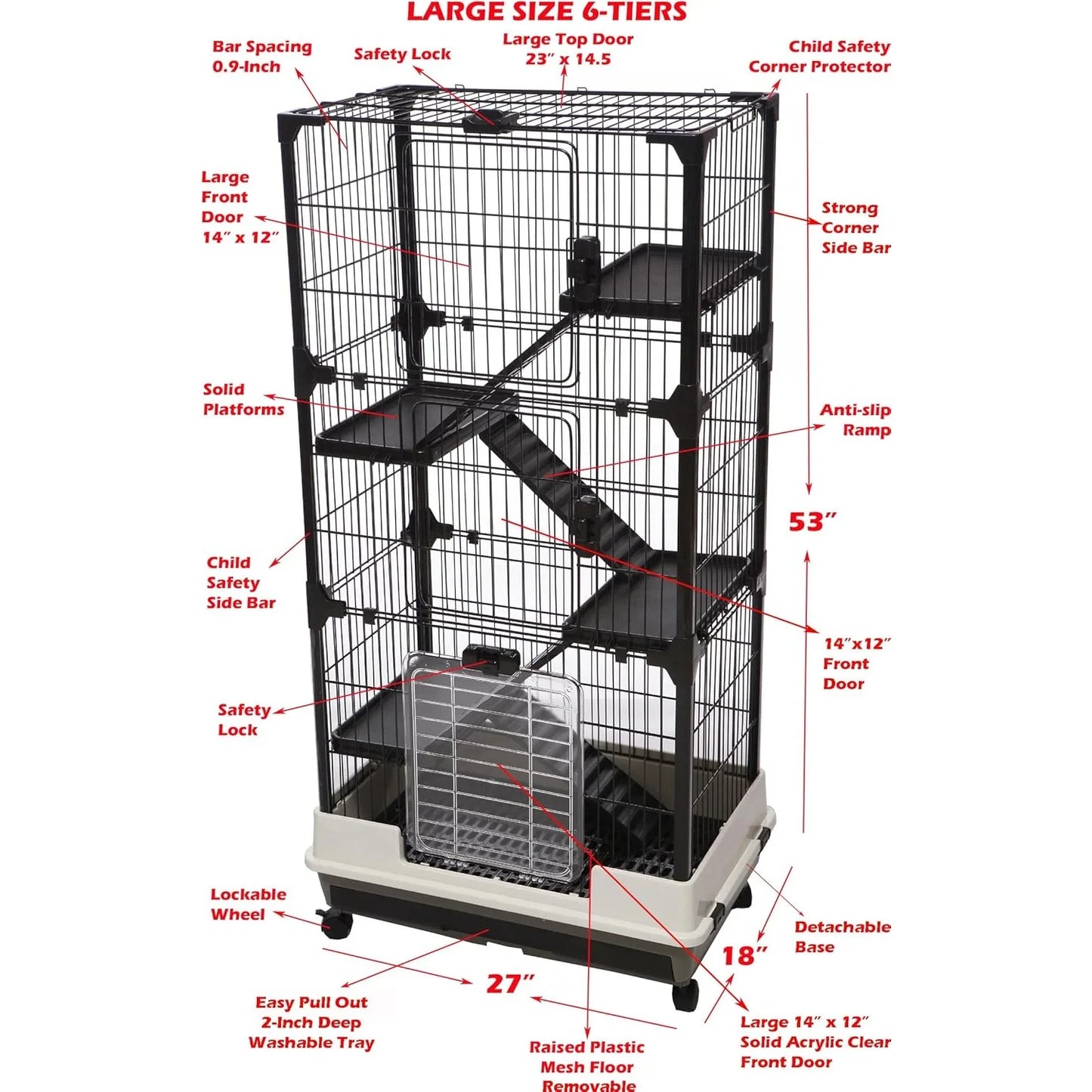 Large 5-Level In/Outdoor Small Pet Cage Easy Clean Tray