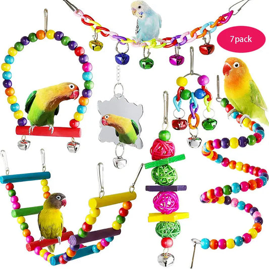 7PCS Wood Parrot Toys