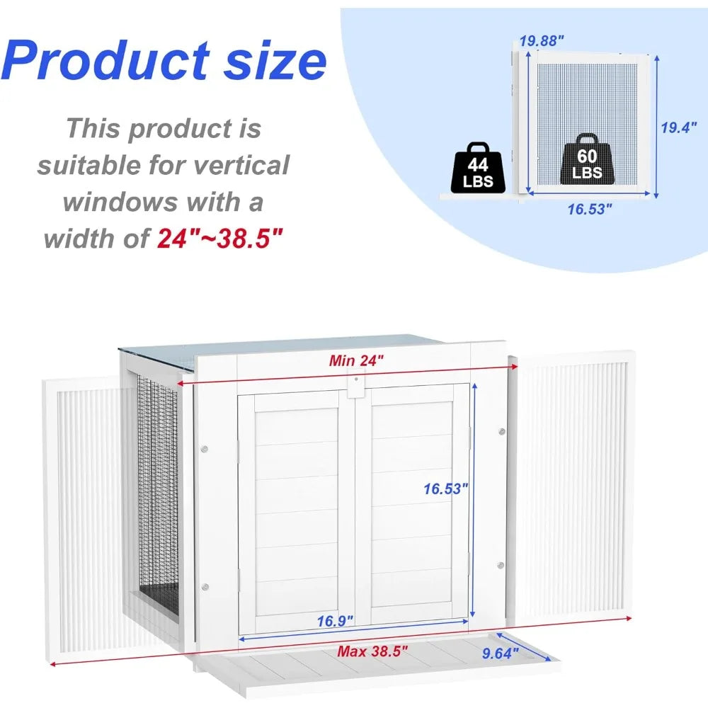 Cat Window Box Universal Perch Catio Waterproof Transparent Top for Double Hung Frames 24 to 42.5 Inches Wide