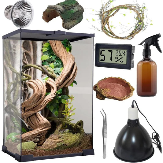 Reptile Terrarium 9Pieces 8x8x12 Habitat Tank Starter Kit