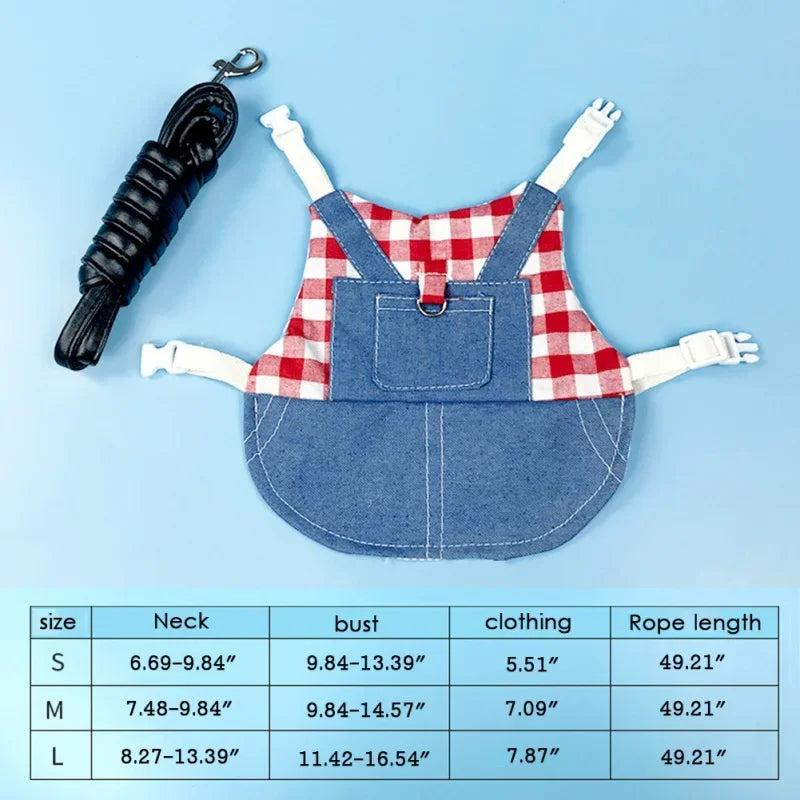 Rabbit Clothes Denim Jacket Coat Pet Harness Leash Set