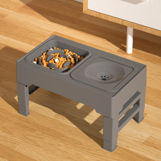 3 In 1 Adjustable Height Stainless Steel Slow Feed Dog and Cat Water Bowl Large Pet Feeding Station