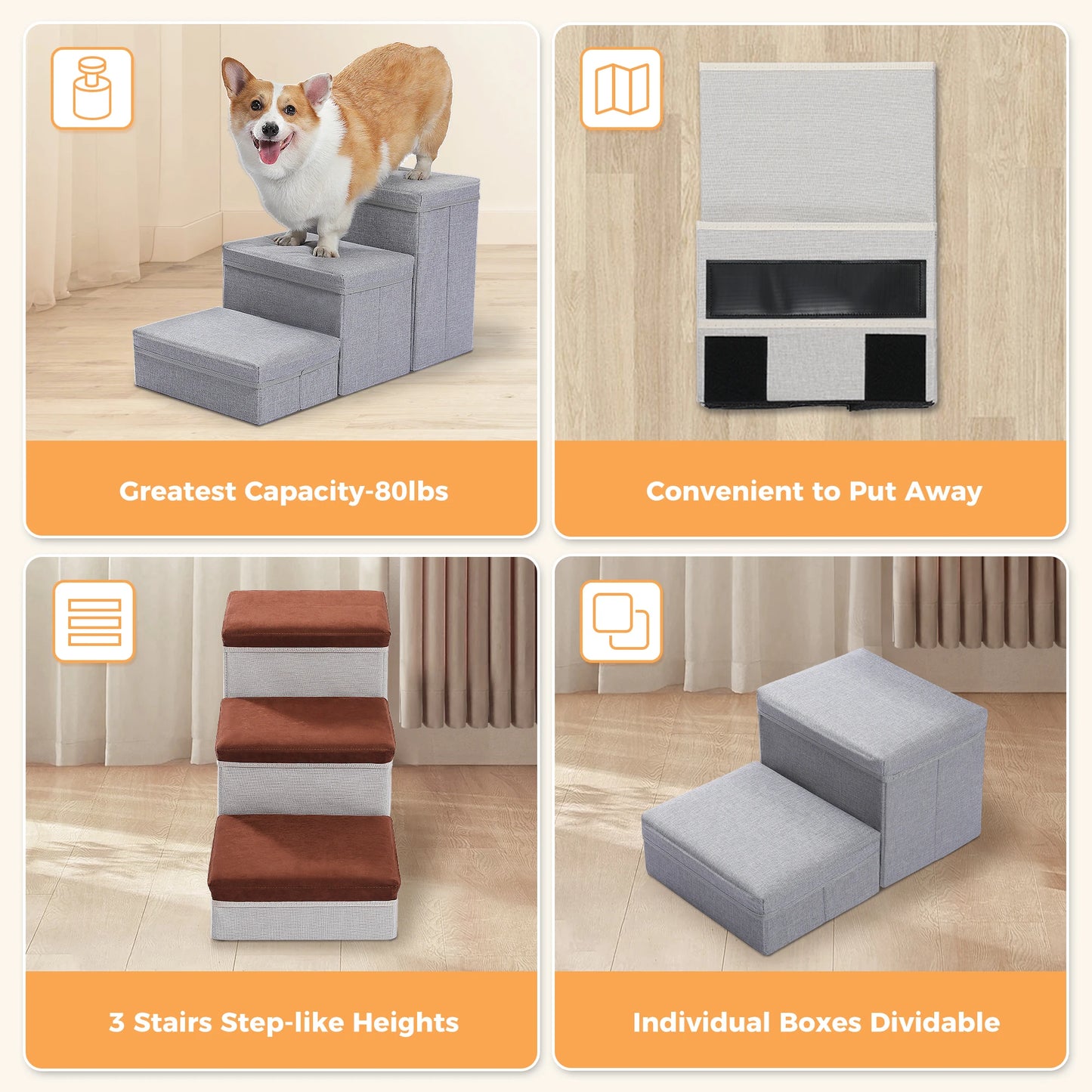 PawMate 3 Tier Foldable Dog Stairs – Adjustable Height Convenience