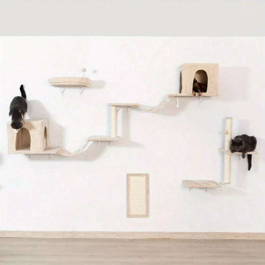 Modern Wall Mounted Cat Climber Set With House And Bridge