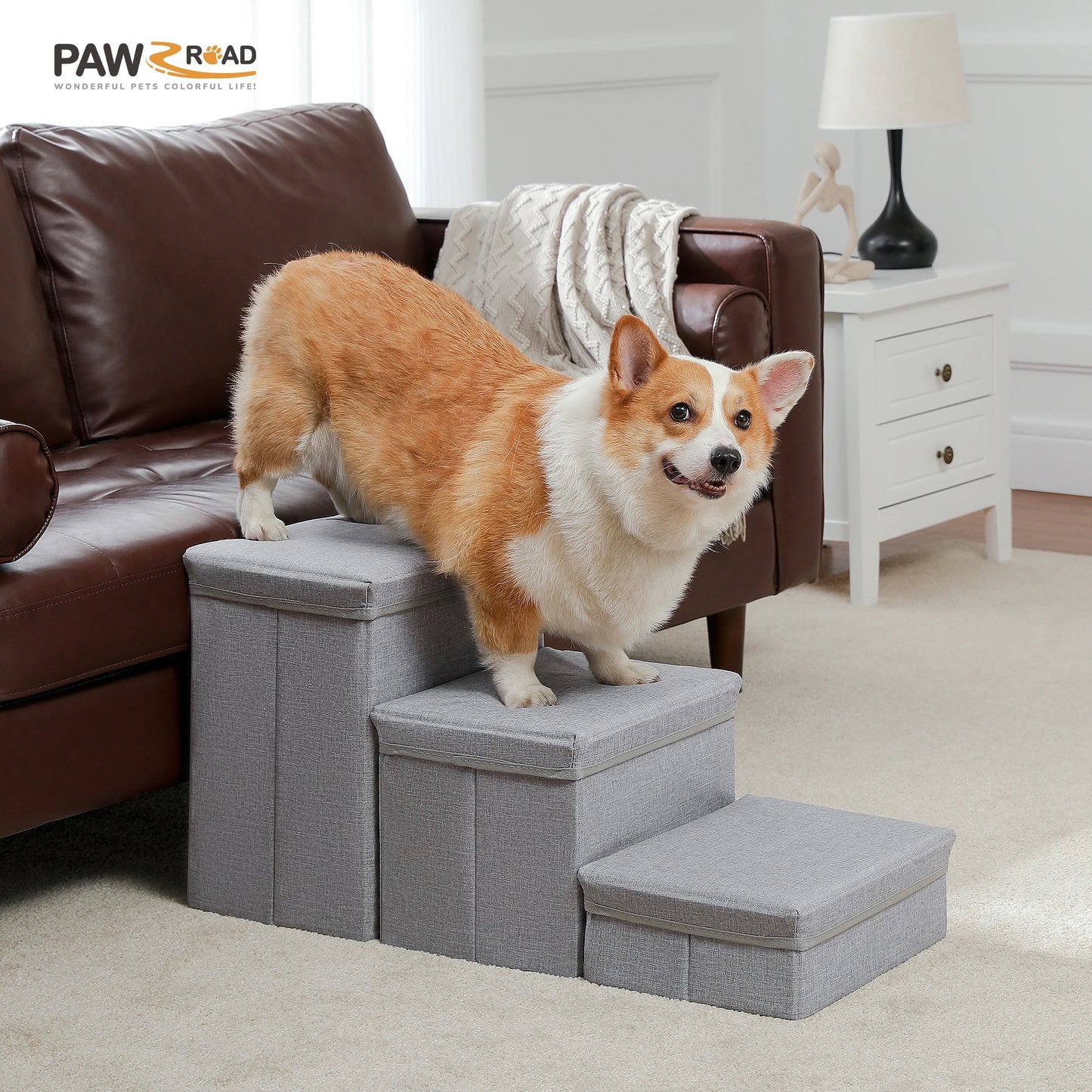 PawMate 3 Tier Foldable Dog Stairs – Adjustable Height Convenience