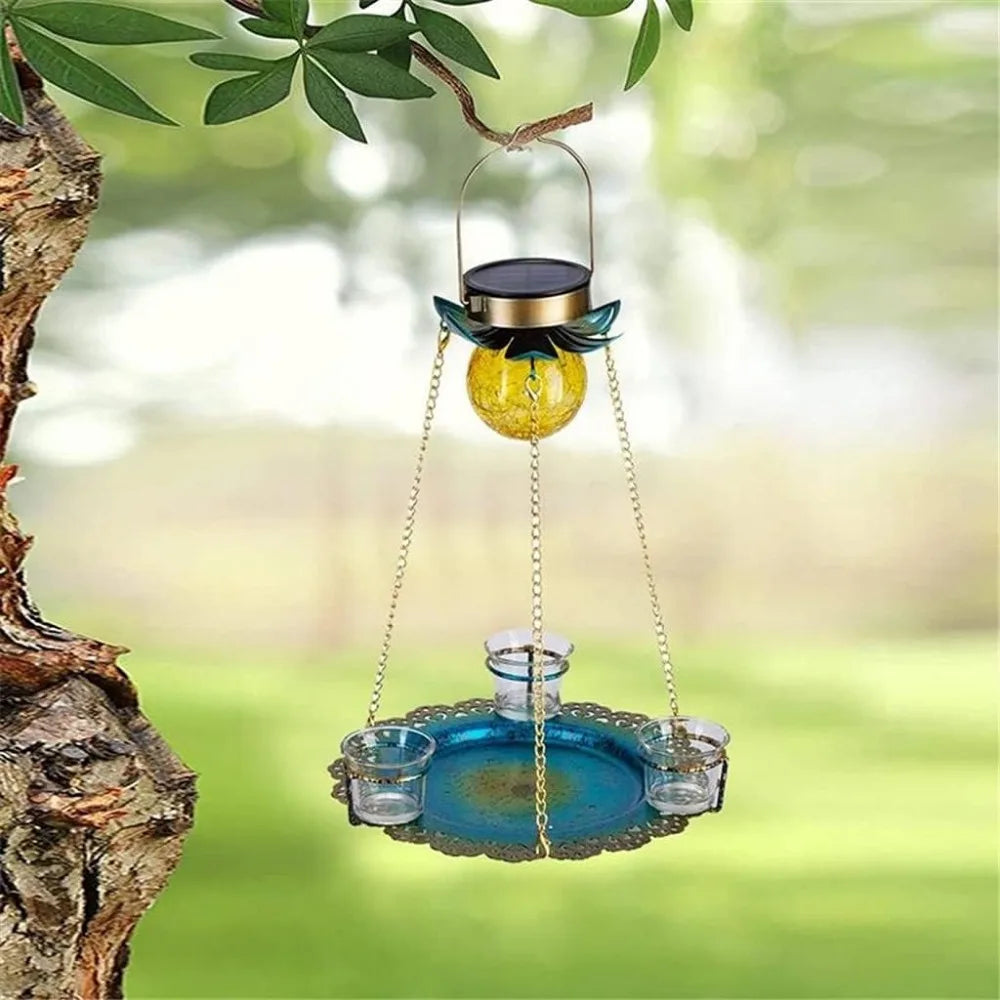 Solar Bird Feeder Hanging Lights Seed Tray Weatherproof