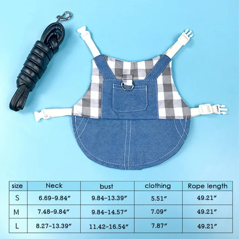 Rabbit Clothes Denim Jacket Coat Pet Harness Leash Set