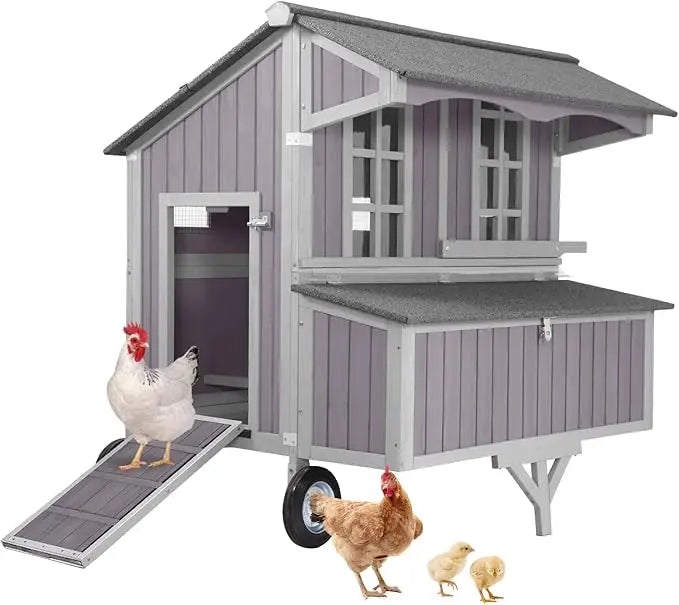 Mobile Chicken Coop with Wheels and Nesting Box Tray