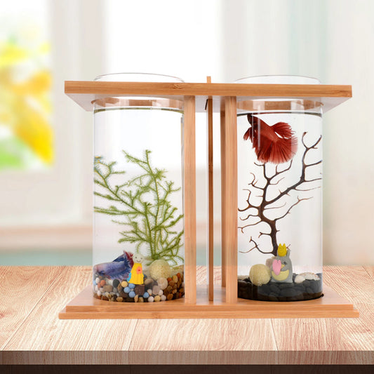 Mini Fish Tank With Bamboo Wood Eco Design Desktop Decor