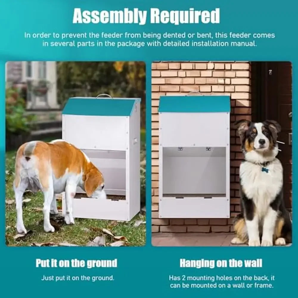 Large Capacity Auto Dog Feeder Steel Gravity Dispenser Durable Galvanized 50 Pound Capacity for All Breeds