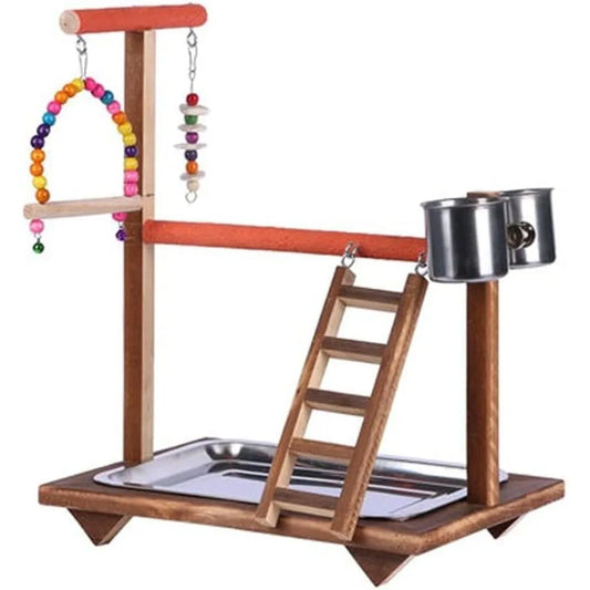 Wood Parrot Stand With Swing Chew Toy And Playground