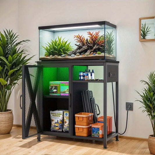30 Gallon Metal Wood Aquarium Standing Fish Tank With Electrical Outlet