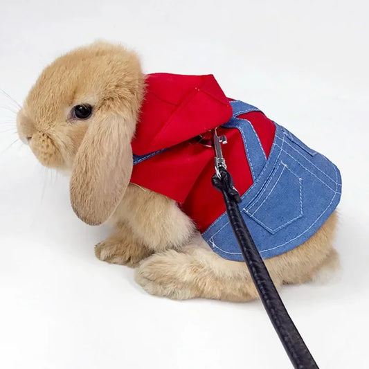Rabbit Clothes Denim Jacket Coat Pet Harness Leash Set