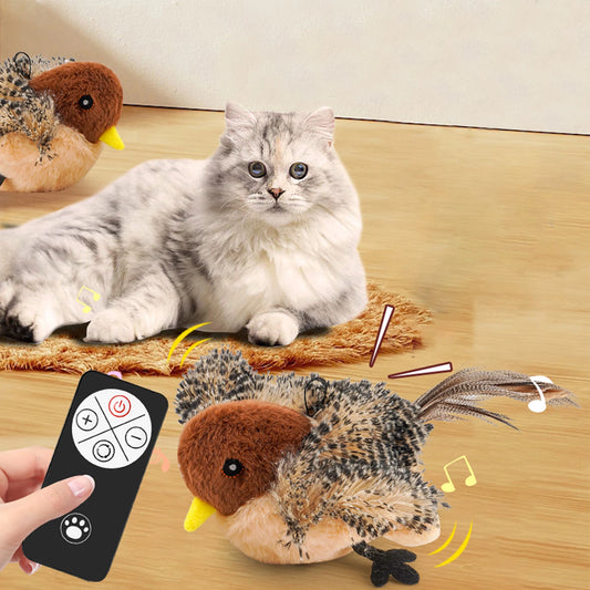 Remote Control Simulated Chirping Bird Plush Toy For Cats