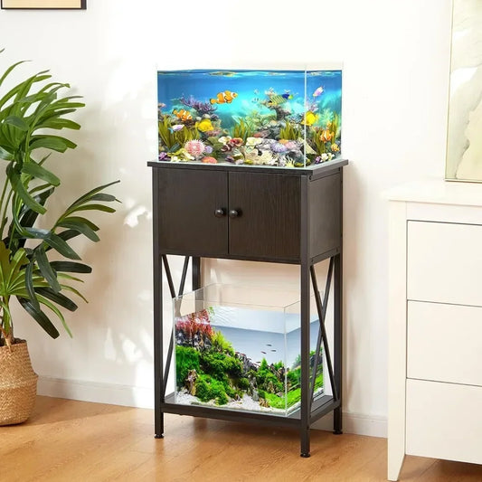 10 Gallon Fish Tank Stand with Cabinet Double Aquarium Stand