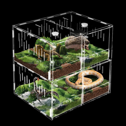 4 Grids Acrylic Pet Reptile Cage Breeding Box Terrarium for Lizards Insects Climbing Spiders Snakes Tank Clear