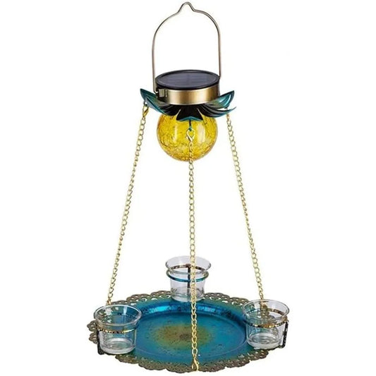 Solar Bird Feeder Hanging Lights Seed Tray Weatherproof