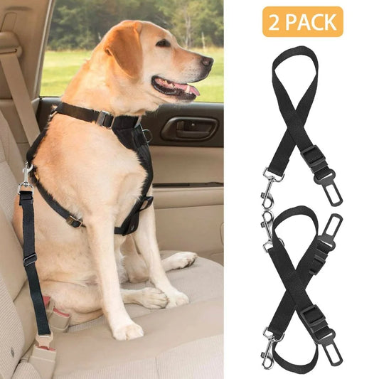 2Pcs Adjustable Pet Dog Cat Seat Belt Leash Safety Harness Leads